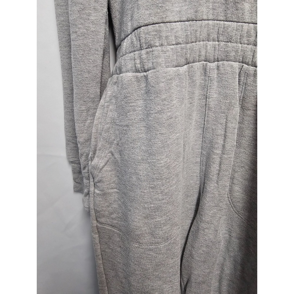 Athleta Girl gray one piece hooded jumpsuit 14 zipper thumb holes pockets - Picture 4 of 12